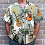 Guitars And Coconut Tree Tropical Pattern Hawaiian Shirt