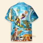 Cat Surfing And Drinking Funny Button'S Up Shirts Hawaiian Shirt