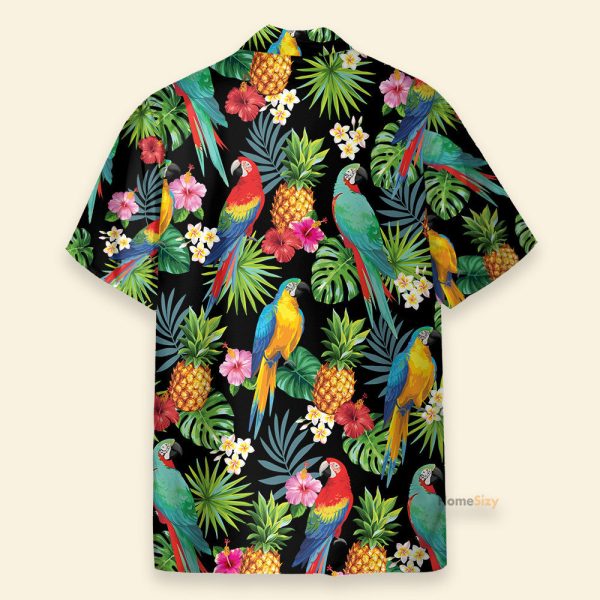 Parrots Pineapples Hibiscus Tropical Leaves Pattern Hawaiian Shirt