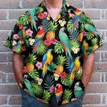 Parrots Pineapples Hibiscus Tropical Leaves Pattern Hawaiian Shirt