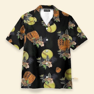 Softball Tropical Men'S Button'S Up Shirts Hawaiian Shirt
