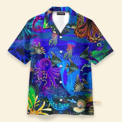 Undersea Octopus Men'S Button'S Up Shirts Hawaiian Shirt
