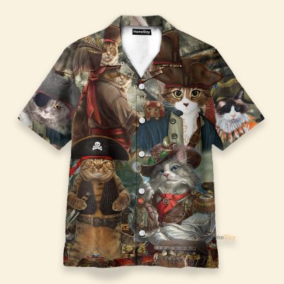 Pirate Captain Cat Funny Button'S Up Shirts Hawaiian Shirt