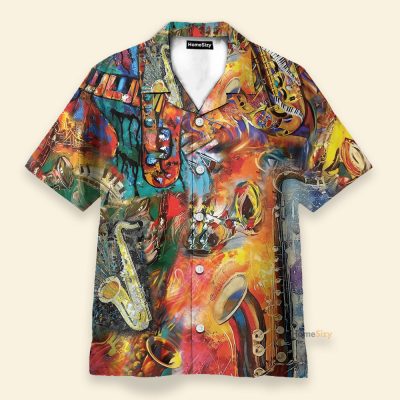 Music On World Off Saxophone Colorful Hawaiian Shirt