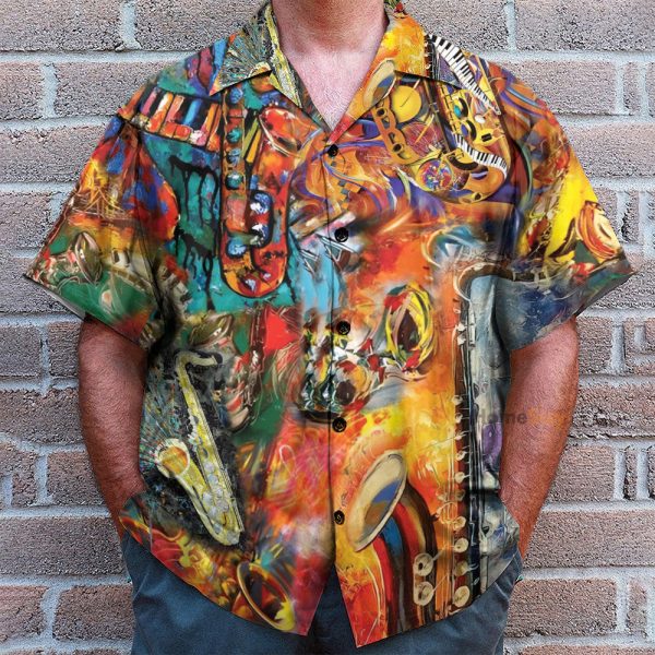 Music On World Off Saxophone Colorful Hawaiian Shirt