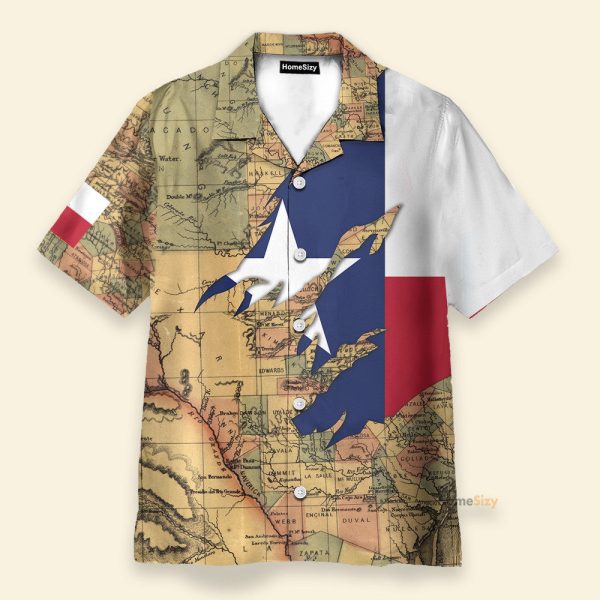 Texas Flag And Map Men'S Button'S Up Shirts Hawaiian Shirt