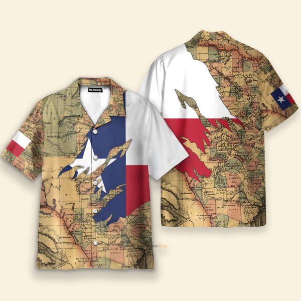 Texas Flag And Map Men'S Button'S Up Shirts Hawaiian Shirt