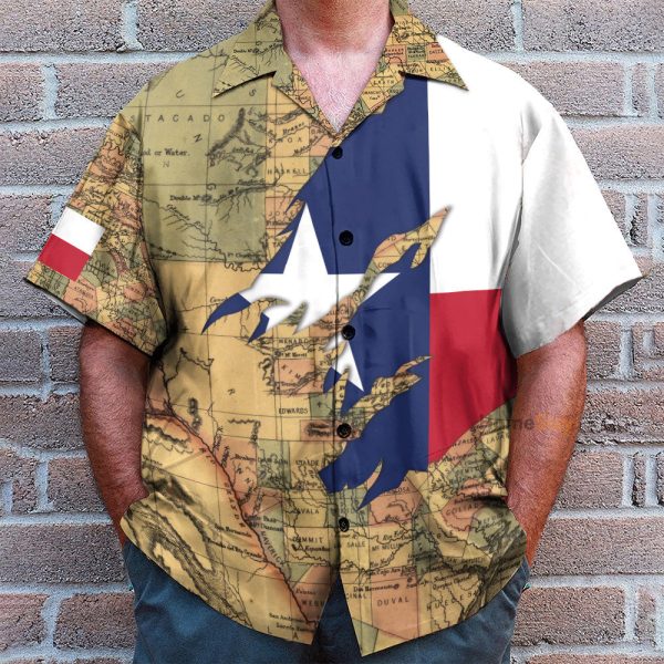 Texas Flag And Map Men'S Button'S Up Shirts Hawaiian Shirt
