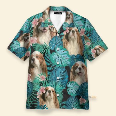 Cavalier King Charles Spaniel Dog In Tropical Green Leaves Hawaiian Shirt