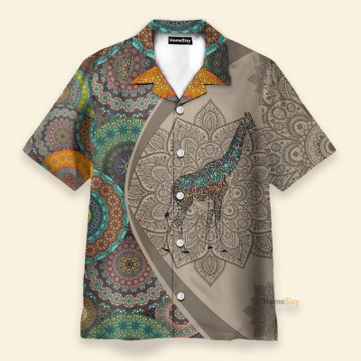 Giraffe Men'S Button'S Up Shirts Hawaiian Shirt