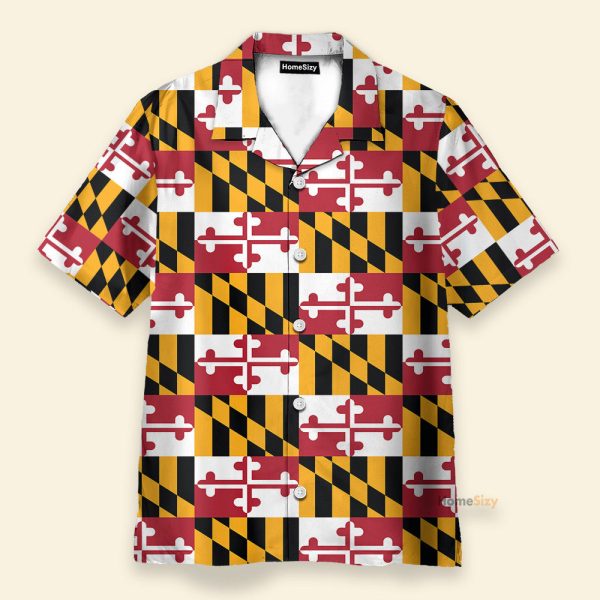 Maryland Flag Tropical Men'S Button'S Up Shirts Hawaiian Shirt & Beach Shorts Qt309623