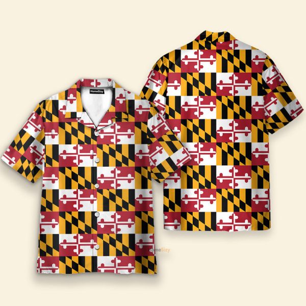 Maryland Flag Tropical Men'S Button'S Up Shirts Hawaiian Shirt & Beach Shorts Qt309623