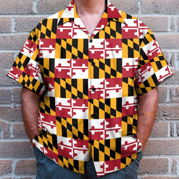 Maryland Flag Tropical Men'S Button'S Up Shirts Hawaiian Shirt & Beach Shorts Qt309623