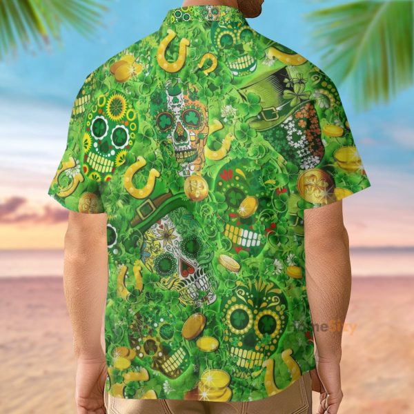 Amazing Green Sugar Skull St Patricks Day Hawaiian Shirt