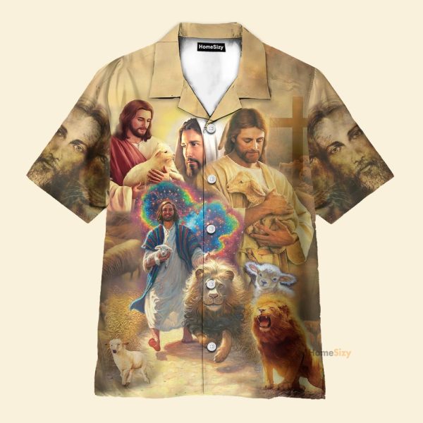 Jesus Lion Lamb Galaxy Vintage Art Hawaiian Shirt