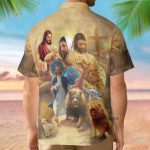 Jesus Lion Lamb Galaxy Vintage Art Hawaiian Shirt