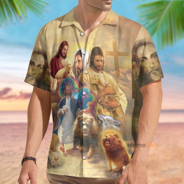 Jesus Lion Lamb Galaxy Vintage Art Hawaiian Shirt