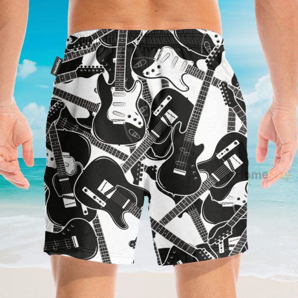 Black And White Electric Guitar Hawaiian Shirt & Beach Shorts