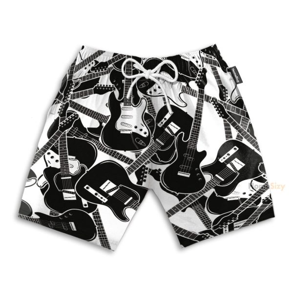 Black And White Electric Guitar Hawaiian Shirt & Beach Shorts