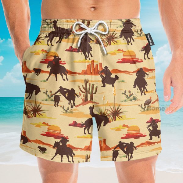 Vintage Texas Desert Cowboy Horse Racing Hawaiian Shirt & Beach Shorts