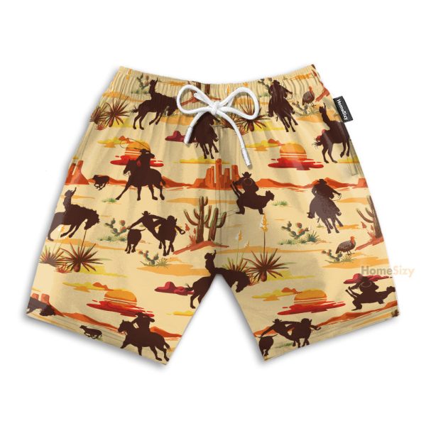 Vintage Texas Desert Cowboy Horse Racing Hawaiian Shirt & Beach Shorts