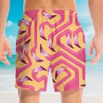 Pink Flamingo Maze Yellow Background Hawaiian Shirt & Beach Shorts