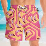 Pink Flamingo Maze Yellow Background Hawaiian Shirt & Beach Shorts