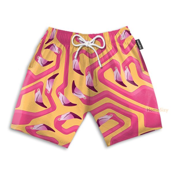 Pink Flamingo Maze Yellow Background Hawaiian Shirt & Beach Shorts