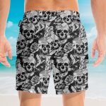 Black And White Skull Hawaiian Shirt & Beach Shorts