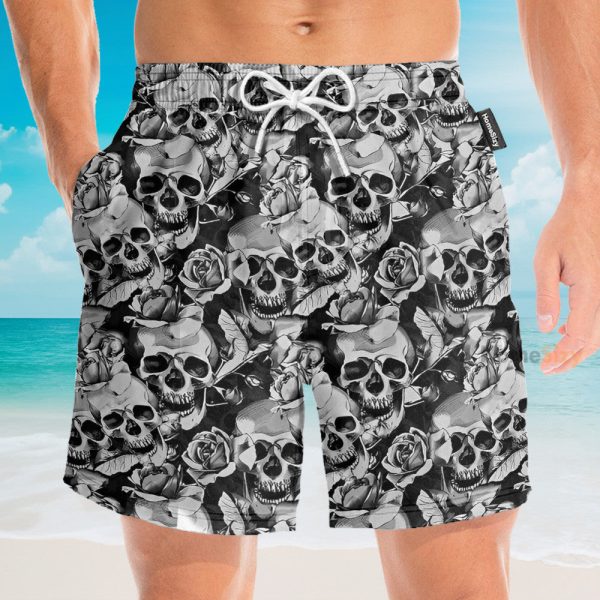 Black And White Skull Hawaiian Shirt & Beach Shorts