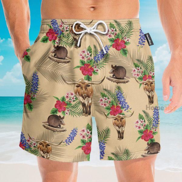 Tribal Armadillo And Longhorn Texas Pattern Hawaiian Shirt & Beach Shorts