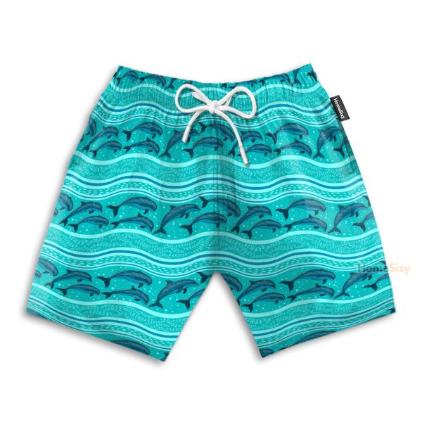 Dolphin Wave Pattern Blue Ocean Hawaiian Shirt & Beach Shorts
