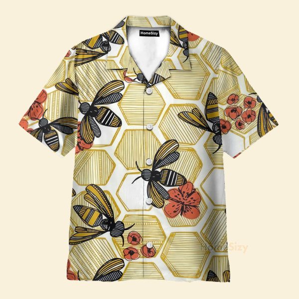 Honey Bee Hexagon Hawaiian Shirt & Beach Shorts
