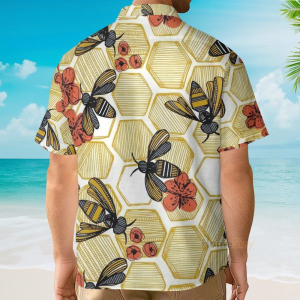 Honey Bee Hexagon Hawaiian Shirt & Beach Shorts