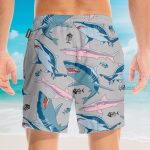 Blue And Pink Shark In The Ocean Hawaiian Shirt & Beach Shorts