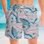 Blue And Pink Shark In The Ocean Hawaiian Shirt & Beach Shorts