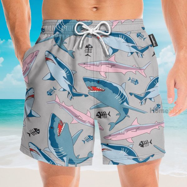 Blue And Pink Shark In The Ocean Hawaiian Shirt & Beach Shorts