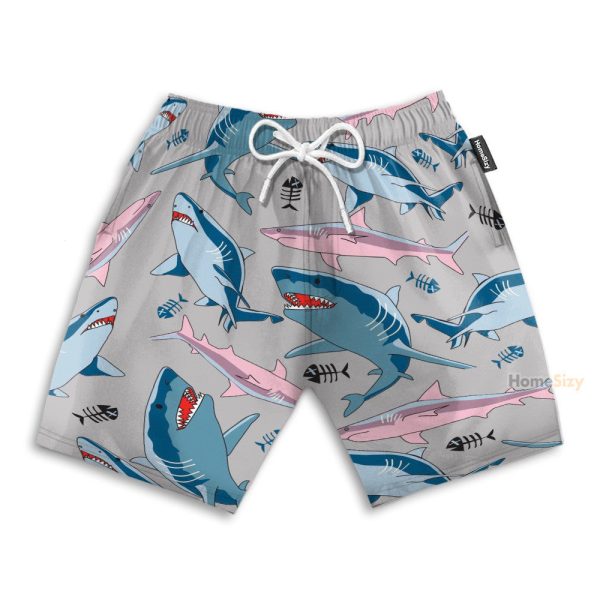 Blue And Pink Shark In The Ocean Hawaiian Shirt & Beach Shorts