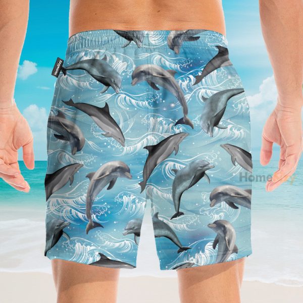 Dolphin Wave Water Blue Beach Pattern Hawaiian Shirt & Beach Shorts