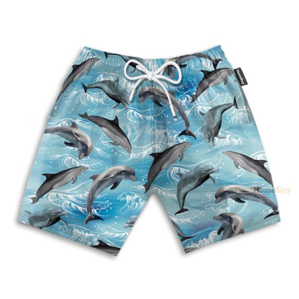 Dolphin Wave Water Blue Beach Pattern Hawaiian Shirt & Beach Shorts