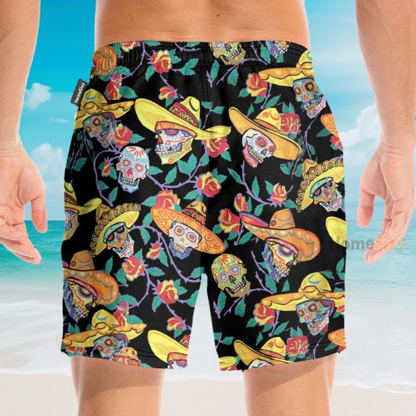 Mexico Benny?S Sugar Skulls Day Of The Dead Camp Hawaiian Shirt & Beach Shorts