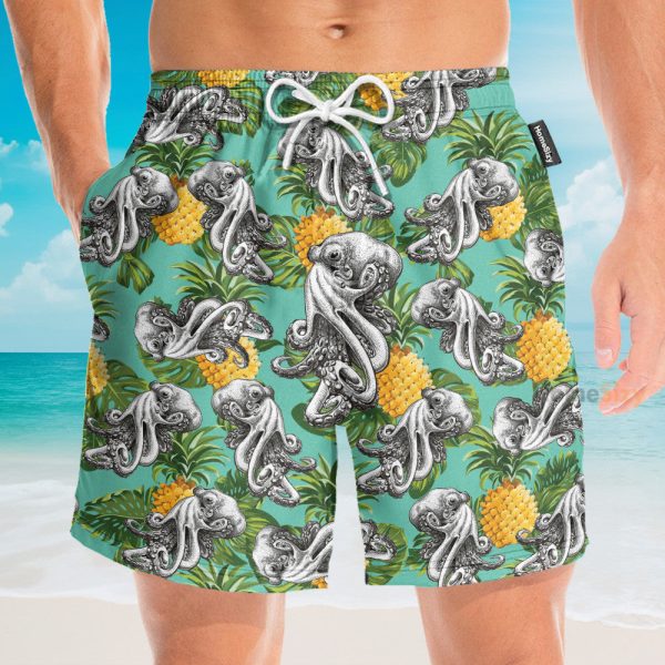 Octopus With Pineapple Summer Hawaiian Shirt & Beach Shorts