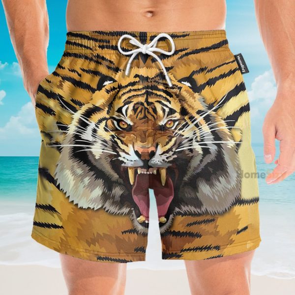Tiger Roar Men'S Button'S Up Shirts Hawaiian Shirt & Beach Shorts