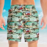 Hippie Bus And Surferboard On The Beach Hawaiian Shirt & Beach Shorts