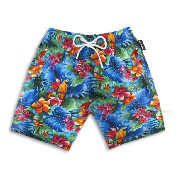 Parrot In Tropical Green Leaves Hawaiian Shirt & Beach Shorts