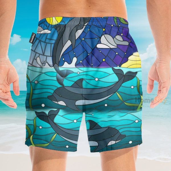 Dolphin Stained Glass Style Hawaiian Shirt & Beach Shorts
