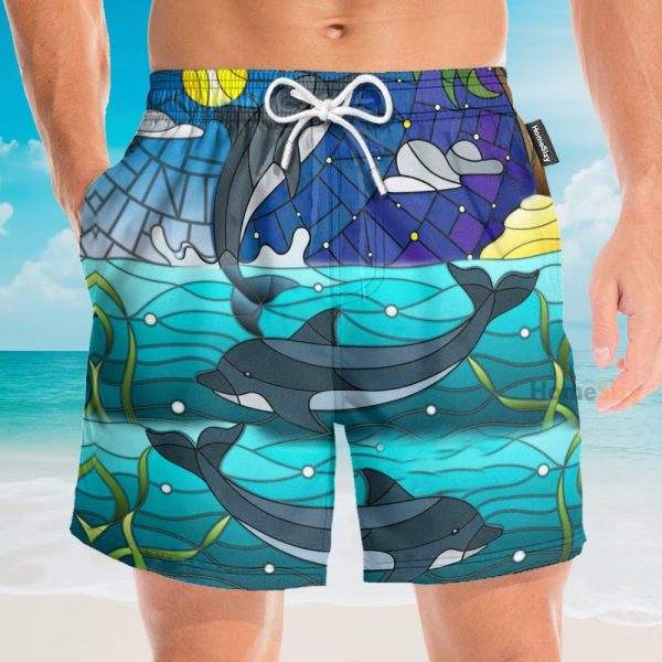 Dolphin Stained Glass Style Hawaiian Shirt & Beach Shorts