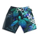 Sea Turtle Tropical Hibiscus And Plumeria Blue Hawaiian Shirt & Beach Shorts
