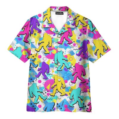 Neon Bigfoot Retro 80S Sasquatch Hawaiian Shirt
