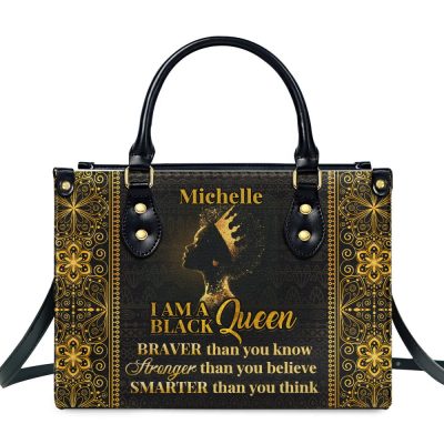I Am A Black Queen - Personalized Leather Handbag